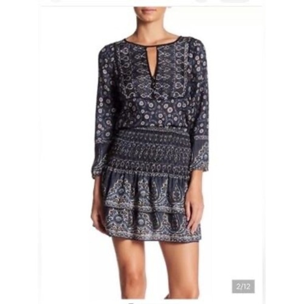 Veronica Beard Makai Silk Mini Dress Smocked Boho Floral Size 2